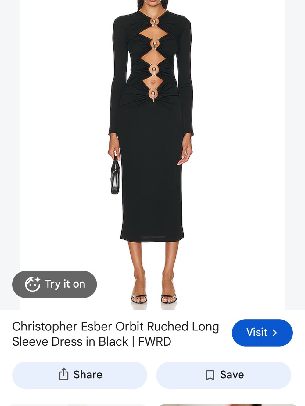 Christopher Esber Black Orbit Ruched Long Sleeve Dress cutout midi